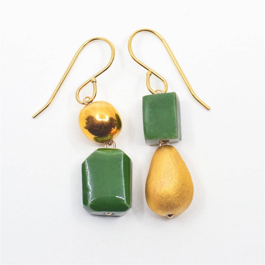 Mismatch Emerald and Gold Earrings