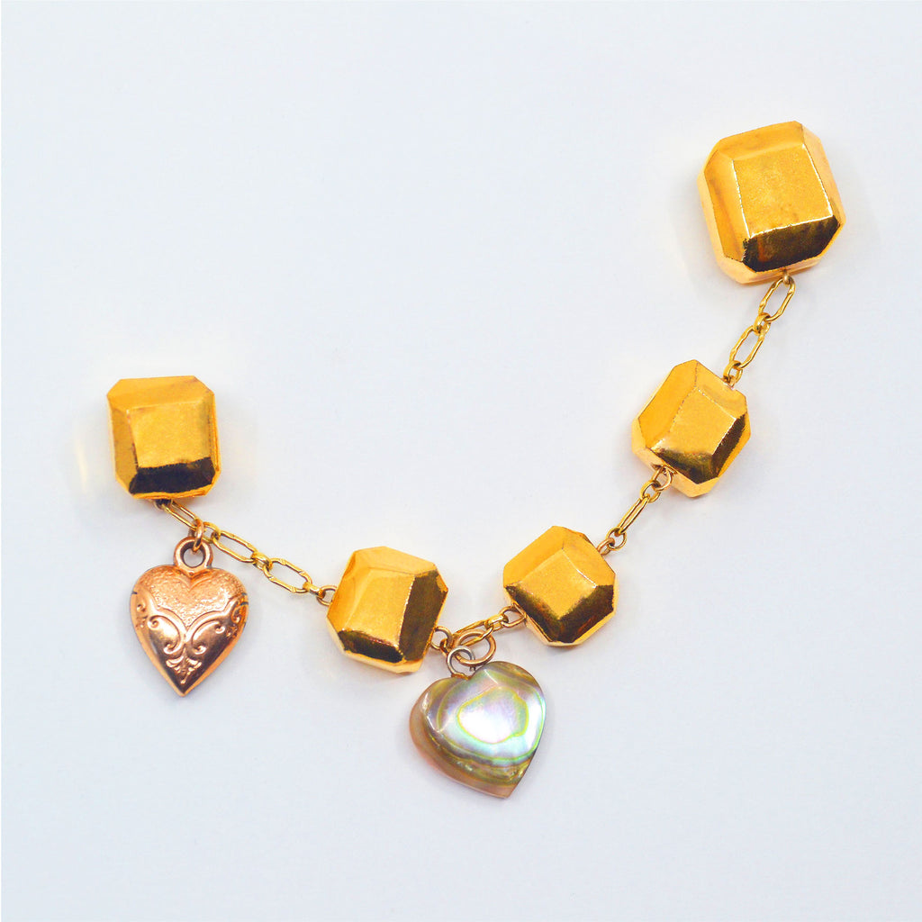 Golden Heart Charivari Charm-Chain Pin