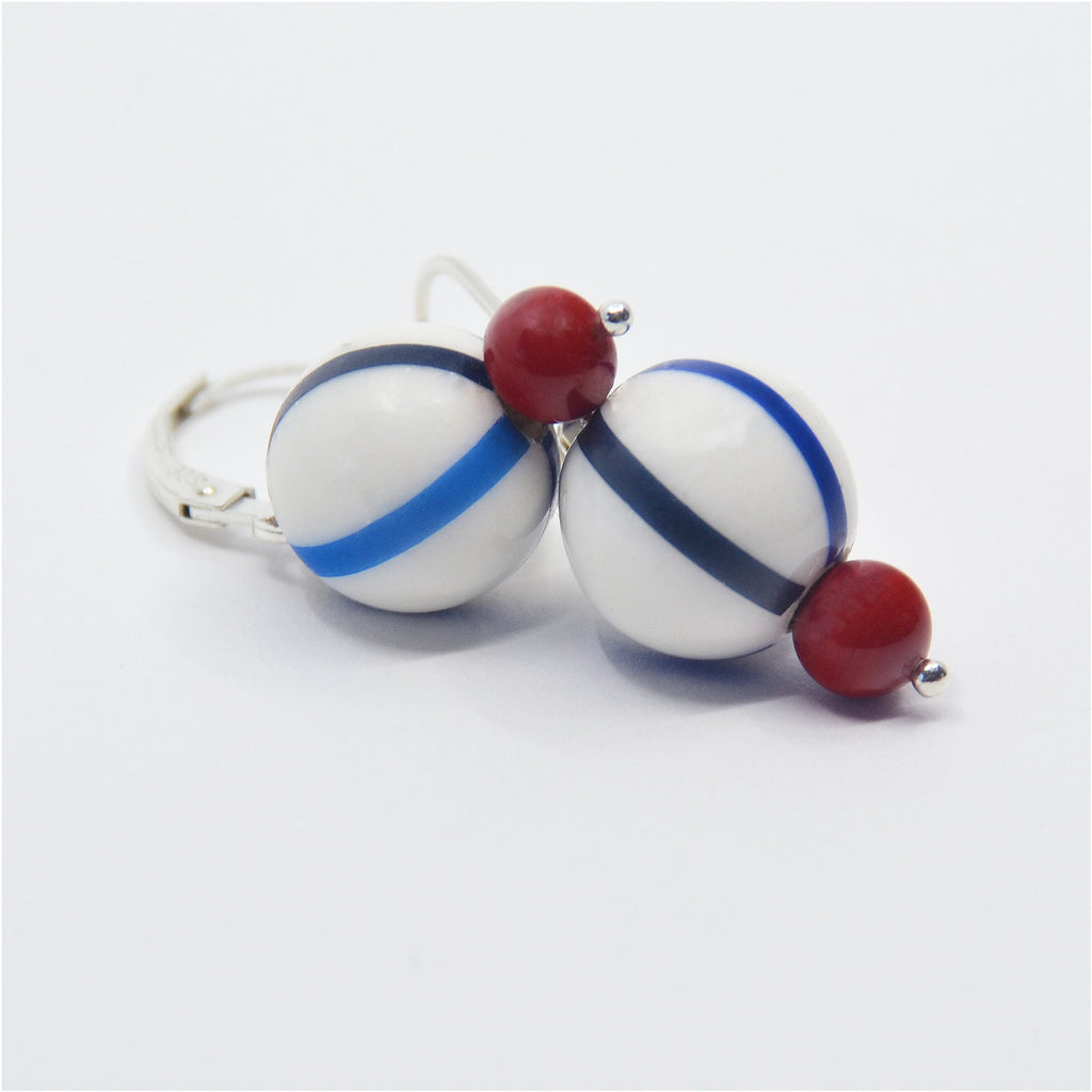 La Donna Blue Striped Ball Earrings